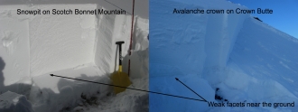 Avalanche crown and similar snowpack